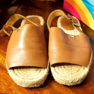 Womens Michael Kors Espadrille/leather sling back sandals, caramel color, size 7